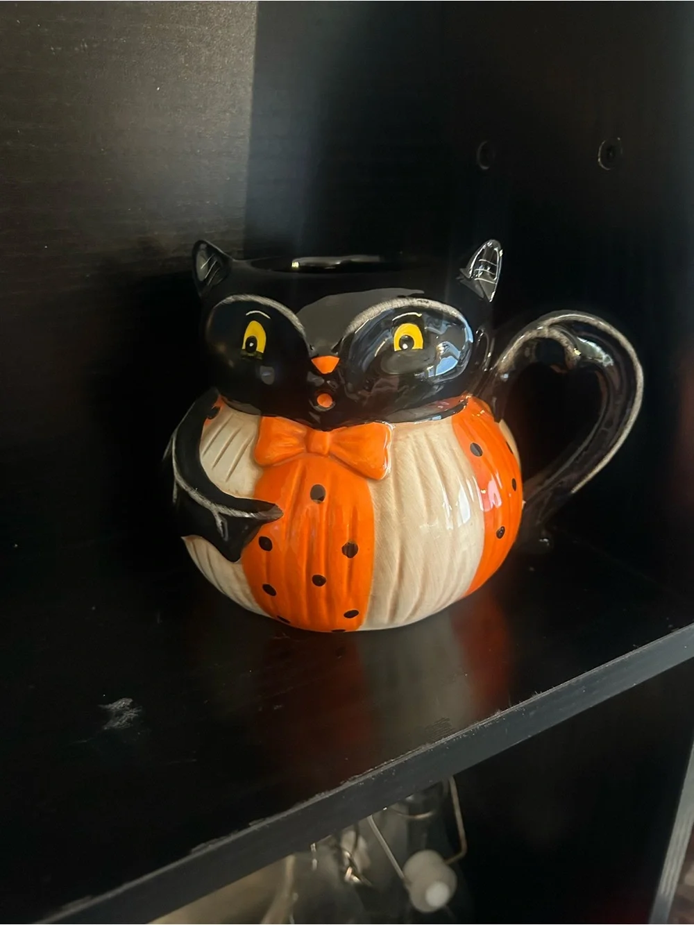 Black & Orange Cat Mug with Polka Dot Orange and Cream Base